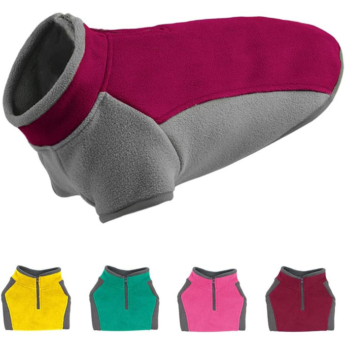 Теплий зимовий пуловер для собак з напівблискавкою, флісова куртка для собак, тепла жилетка для собак, одяг для собак у холодну погоду, для маленьких собак та цуценят, великих, бордовий