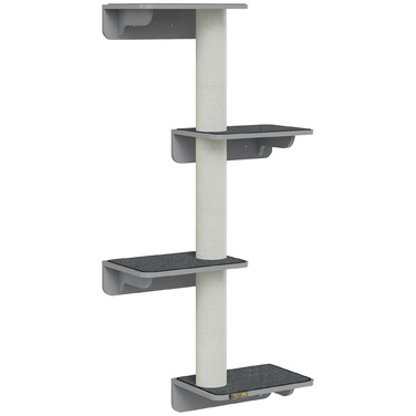 Кігтеточка PawHut Wall Cat Climbing Wall 66x28x137см, настінна з дерева в світло-сірому бежевому кольорі, ідеально підходить для любителів кішок