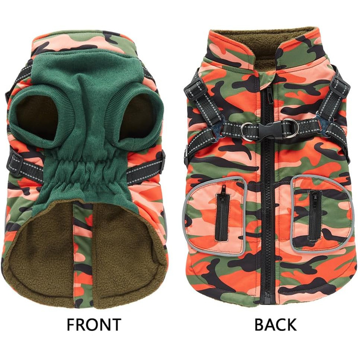 Водонепроникна куртка для собак з шлейкою та жилетом, вітрозахисна, з відбиваючими елементами, для цуценят, маленьких та середніх собак (Помаранчевий, L)