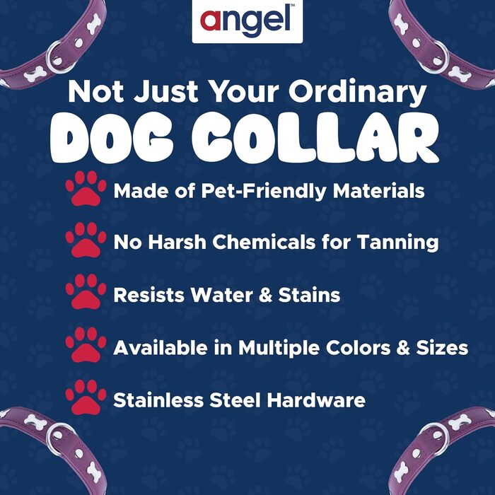 Шкіряний нашийник для собак Angel Pet Supplies, подвійний, фіолетовий, з кісточками, регульований, 29-36 см, преміум якість