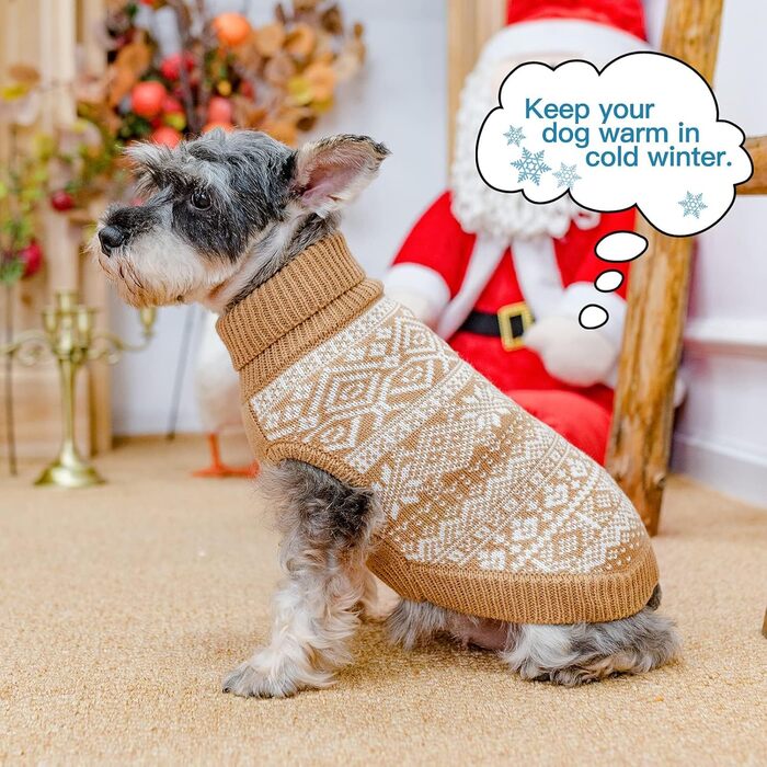 Теплий зимовий пуловер для собак та котів Bingpet з мотивом сніжинок, бежевий (L)