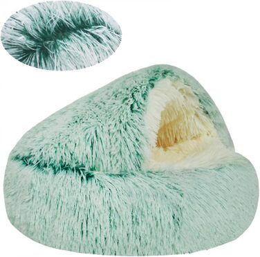 Кругле лежанка для собак та котів Freyamy з капюшоном, Ø60 см, зелена