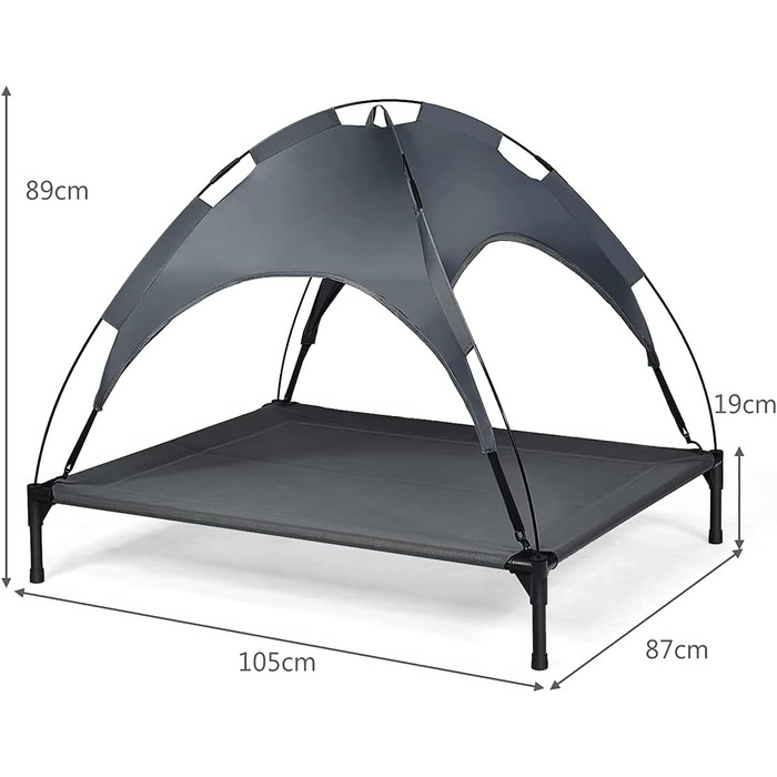 Лежанка для собак Relax4Life з балдахіном, сіра, для дому та саду, до 60 кг, 105 x 87 x 89 см