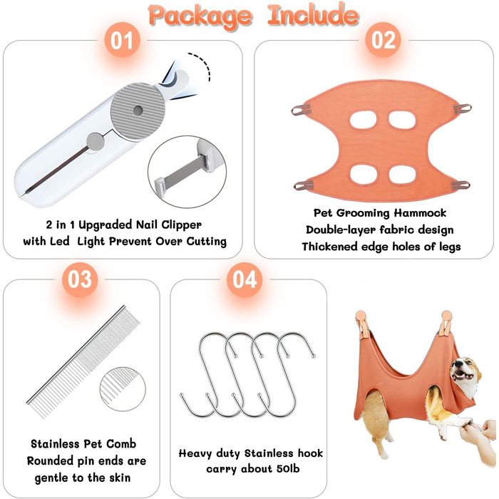 Набір для догляду за домашніми тваринами Augegel: гамак для собак та котів, інструменти для грумінгу (набір)