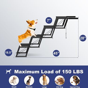 Rampe для собак HEYOUTH – 4 сходинки, до 80 кг, для авто, SUV, LKW, високі ліжка (101*75*47 см)