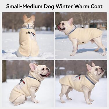 Теплий зимовий одяг для собак FeimaX: флісова куртка з D-кільцем для маленьких та середніх собак (Бежевий, S)