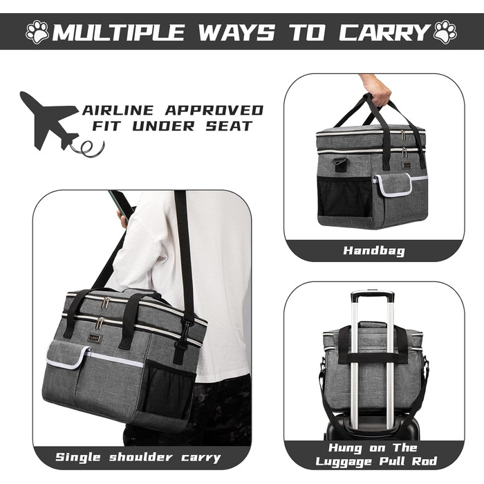 Сумка-переноска для тварин BAGLHER, сіра, двошарова, для собак та котів, велика місткість, для подорожей