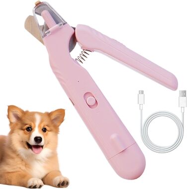 Триммер для нігтів собак з LED-підсвічуванням та акумулятором. Підходить для собак, цуценят. Рожевий колір.