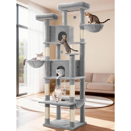 Дерево для котів Kratzbaum Groß 216 см, XXL, з 2 затишними будиночками, 2 платформами, 2 кошиками, гамаком, сірий, для дому
