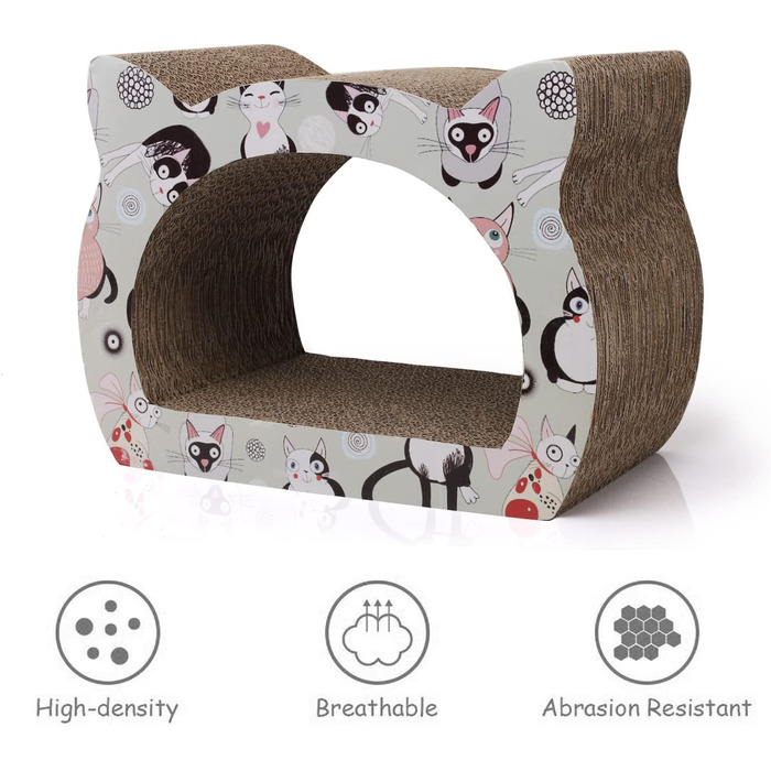 Кігтеточка для котів Nobleza з картону, дизайн голови кота, 2-в-1 (для дряпання та відпочинку), екологічна та міцна (39*29*22 см)