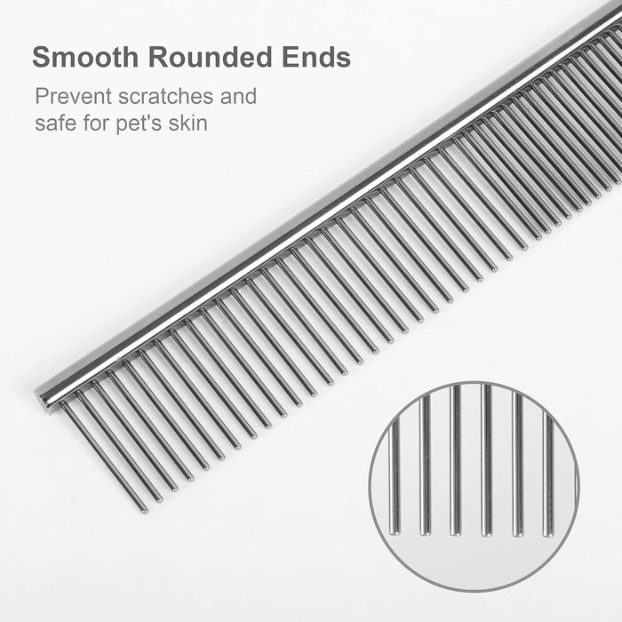 Гребінець для собак та котів, нержавіюча сталь, заокруглені зубці, 19 x 3,5 см (сріблястий)