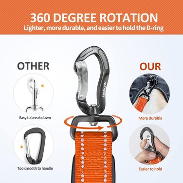 Леєчка для собак IOKHEIRA, регульована (1,2-1,5 м) з надійним кріпленням, комфортна ручка та світловідбиваючі нитки (неоновий зелений, полум'яно-помаранчевий)