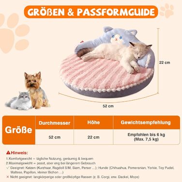 М'яке кругле ліжко для котів ALLSOPETS, рожеве. Зручне, тепле, знімний чохол для котів, кошенят та маленьких собак