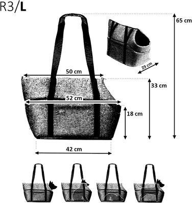 Сумка-переноска для собак Boutique Zoo - Чорний/Мінки, L (до 12 кг), 42x29x33 см
