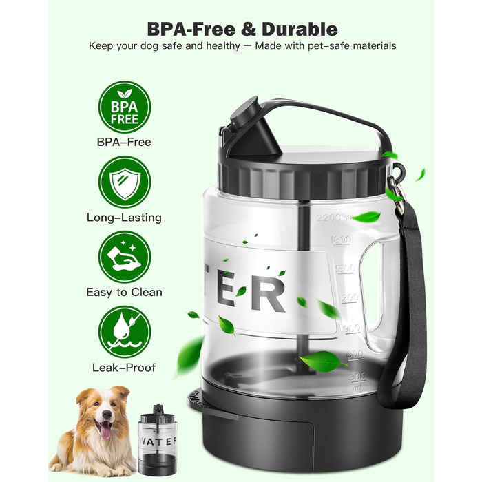 Водяна пляшка для собак великих порід, портативна, з мискою, для подорожей, прогулянок, кемпінгу, виготовлена з BPA-free матеріалу, не протікає