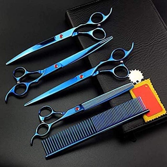 Набір для грумінгу тварин QUNINE: ножиці для стрижки, ножиці для собак, ножиці для вищипування, триммер з гребінцем, 20,3 см (блакитний)