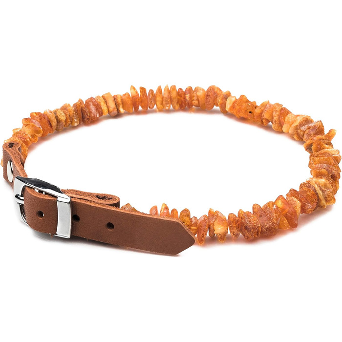Нашийник для собак з бурштину Amber Neck, ручна робота, натуральний балтійський бурштин, справжня шкіра, регульований, подарункова упаковка, 40-45 см