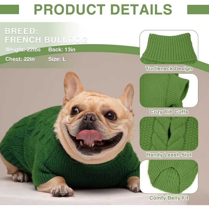 Пуловер для собак на Різдво, теплий зимовий одяг для маленьких собак, в'язаний пуловер з коміром-горловиною, теплий в'язаний одяг з рукавами для цуценят, маленький, X-Small, зелений