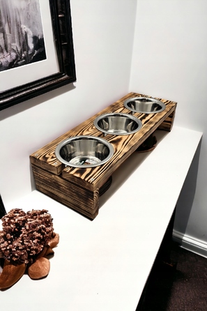 Миски для собак на дерев'яній підставці, набір з 3 шт. по 450 мл