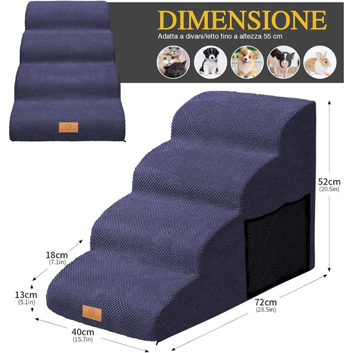Сходинка для собак Masthome з 4 сходинками, для маленьких собак, з антиковзким покриттям, знімний чохол, для дивану, ліжка
