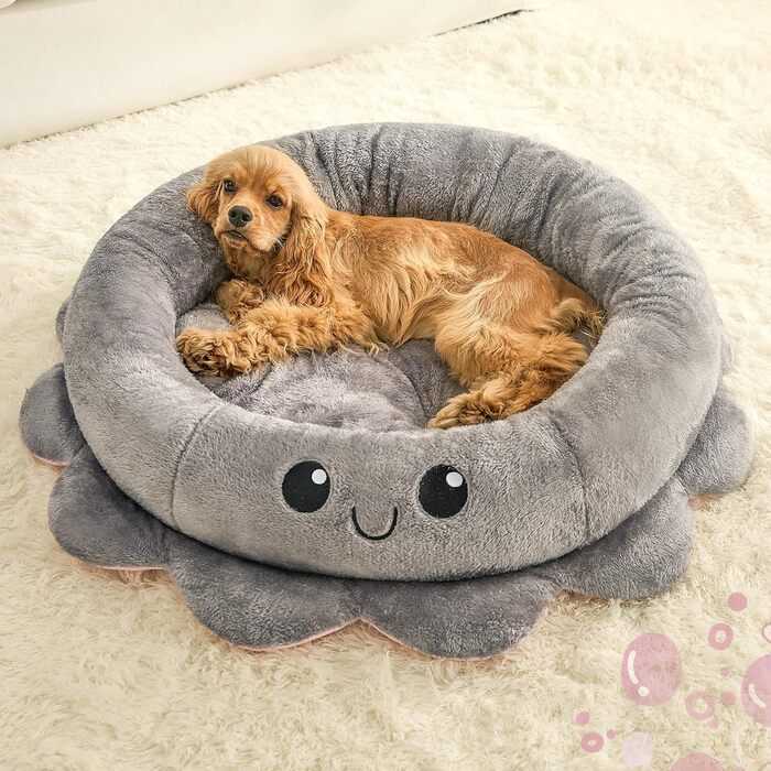 Кругле ліжко для собак середніх порід Jiupety з формою восьминога, 76 см, сіре, миється
