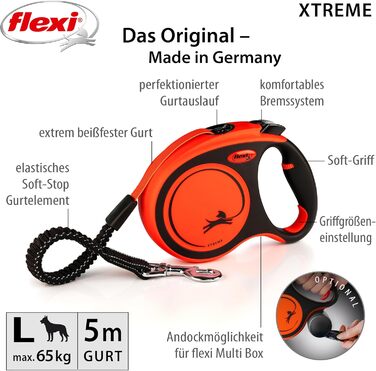 Повідок-рулетка Flexi Xtreme, стрічковий, чорний/помаранчевий, розмір L