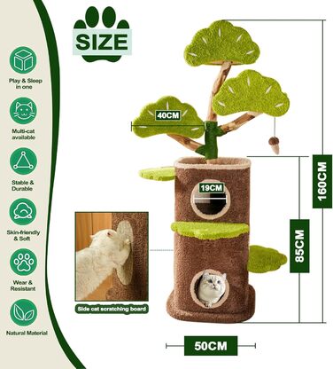 Дерев'яний кігтеточка для великих котів Kratzaum Groß 190CM XXL - багатоярусна конструкція з сизалю, платформи, будиночок, ігровий комплекс