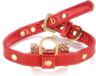 Шкіряне нашийник Lovpe з кільцем для маленьких собак/котів, регульований, розмір XS, рожевий (S, червоний)