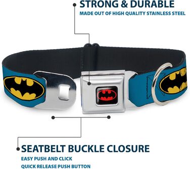 Нашийник Buckle Down BMC Batman для собак, чорний/жовтий, міцний нейлон