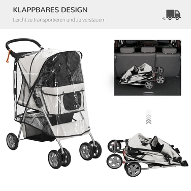 Складна коляска для собак PawHut Dog Buggy до 20 кг з дощовиком Підстаканник Сітка Window Grey 75x45x97см для прогулянок