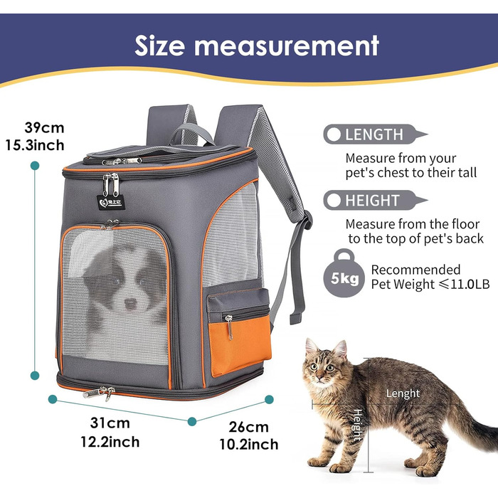 Рюкзак для собак та котів PETCUTE, дихаючий, з висувною підстилкою, прозоре вікно, складаний, з поводком, для подорожей, Малахіт+Білий (Сірий+Помаранчевий)