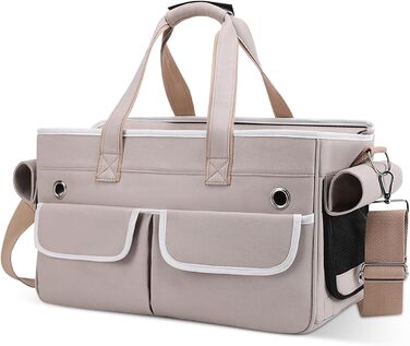 Транспортна переноска для котів та собак ALLSOPETS, складана, портативна, з м'якими кишенями, дихаюча, ідеальна для подорожей, кемпінгу, хаджінгу, (Хакі)