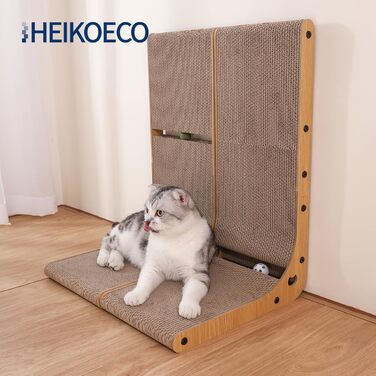 Heikoeco Кігтеточка для котів XXL, картонна, L-подібна, 40 см, з м’ячиком, настінна, стійка іграшка для кота