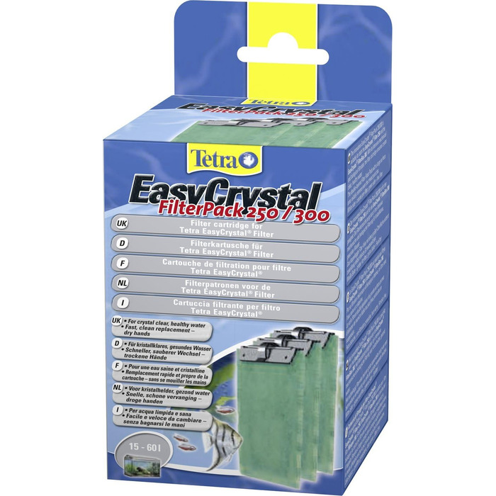 Tetra EasyCrystal фільтр для акваріума 300 з комплектом змінних фільтр-падів 250/300, 3 шт. – фільтр для кришталево чистої та здорової води, внутрішній фільтр з фільтруючим матеріалом
