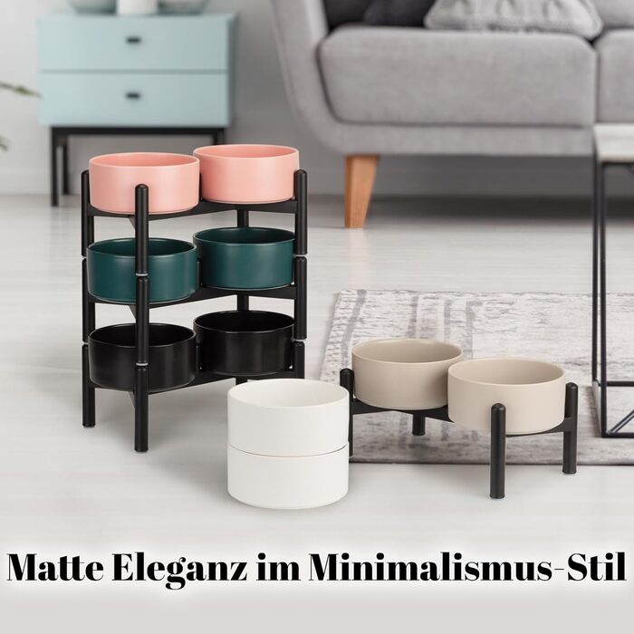 Набір мисок для собак на підставці: 2 миски з кераміки з нержавіючою підставкою, 850 мл, сірий колір. Ідеально для маленьких та середніх собак