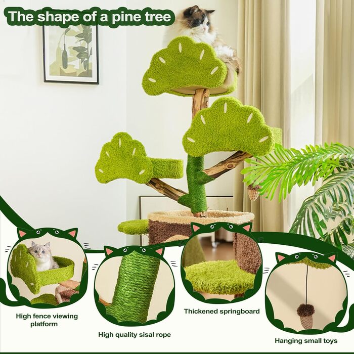 Дерев'яний кігтеточка для великих котів Kratzaum Groß 190CM XXL - багатоярусна конструкція з сизалю, платформи, будиночок, ігровий комплекс