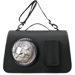 PETCUTE Транспортна сумка для собак та котів, складана, дихаюча, з регульованим плечовим ременем, знімний килимок, схвалена авіакомпаніями, чорна