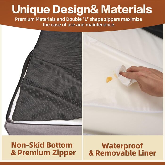 Ліжко для собак Sytopia XXL з піною з пам'яті, 17,8 см товщиною, велике, ортопедичний диван для літніх собак понад 45 кг, водовідштовхувальний та пральний чохол, внутрішній наповнювач (Large, сірий темно)