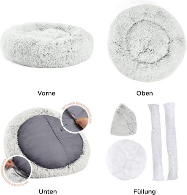 Круглий лежак для тварин Sheri Best Friends - заспокійливий лежак для собак та котів, Frostgrau (сірий), 91 x 91 см, знімний чохол, машинного прання