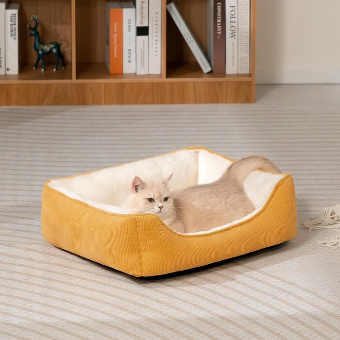 Ліжко для котів та собак Hollypet, м'яке, дихаюче, 55x45x15 см, жовте