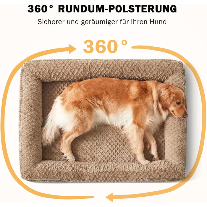 Ортопедичне ліжко для собак FURTIME, середнього та великого розміру, з піною з пам'яті, знімний та миючий кошик для собак, антиковзаючі ліжечка для собак, диван для собак з високим бортиком, 89 x 64 x 18 см (XL(107x81x19cm), Колір: Коричневий)