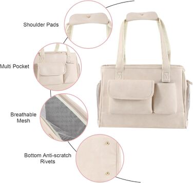 Сучасна переноска для тварин з екошкіри, біла, з кишенями, для котів та собак, схвалена авіаперевізниками