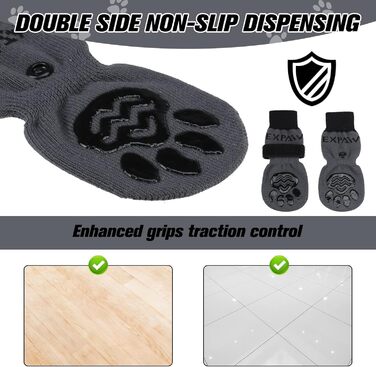 Шкарпетки для собак EXPAWLORER: антиковзаючі, захист від лизання, для гарячих доріг, захист подушечок лап, контроль зчеплення на паркеті, для цуценят, малих, середніх, великих та літніх собак, 6 шт. (Small, чорний та сірий)