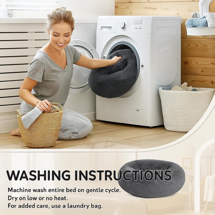Затишне ліжко для собак у вигляді пончика, м'який плюш, кругле ліжко для котів, зручне, м'яке, можна прати, подушка, самонагріваюче ліжко для тварин з антиковзним дном, місце для сну та відпочинку (50 x 50 x 20 см, темно-сірий)