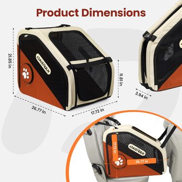 Складана переноска для собак у машину та в подорожі, Softbox для маленьких та середніх собак, швидке складання за 1 хвилину, міцний металевий каркас, дихаючі сітчасті вікна та зручний доступ, коричнева