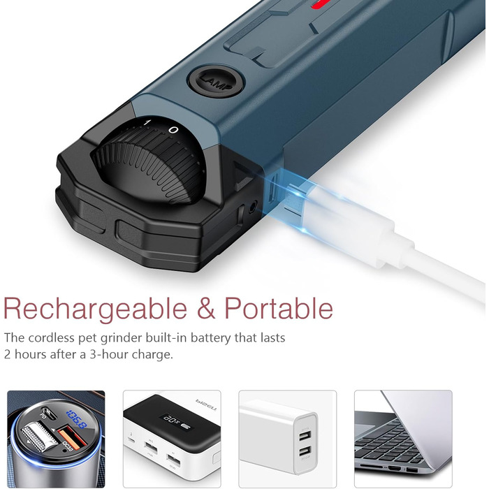 Електричний точилка для кігтів собак LOFICOPER з 6 швидкостями, 2 LED-лампочками, 3 портами - для малих, середніх та великих собак