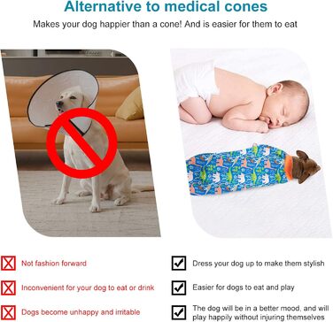 LovinPet комбінезон для великих собак, післяопераційний, для догляду за ранами, повний захист, легкий, еластичний, з динозаврами, піжама для собак