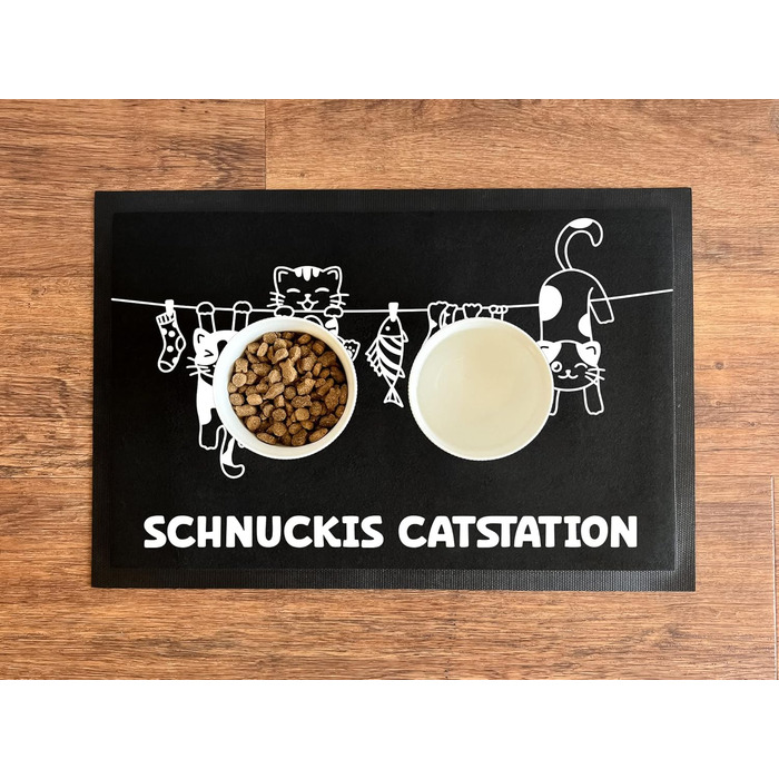 Підкладка для котів Napfunterlage з іменем, персоналізований подарунок для власників котів, чорна (Catstation 50x75 см)