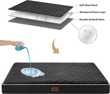 Ортопедичне собаче ліжко WNPETHOME XL, водонепроникне, велике, знімний, пральний чохол та антиковзаюча основа. Матрац з пінопласту у формі яєчних коробок. Розміри: 104x69x10 см (Чорний)