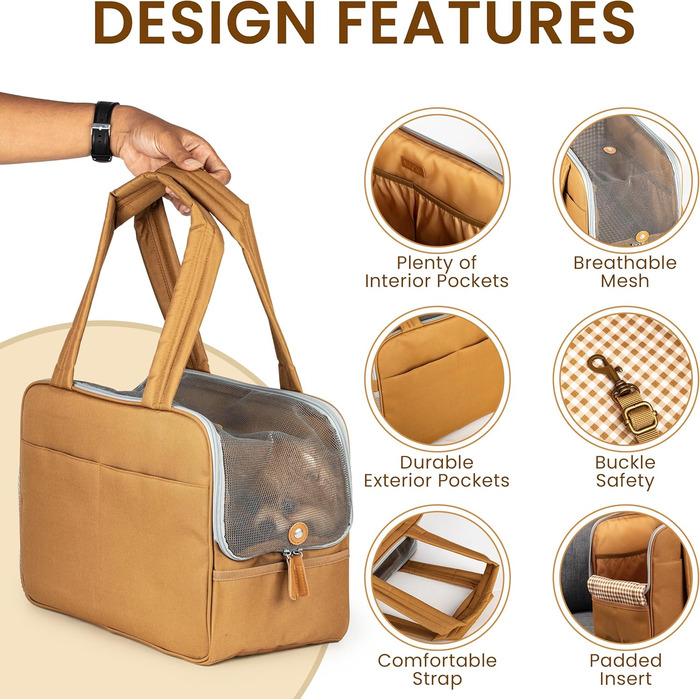 Сумка-переноска для собак та котів – бавовняна, з м'якою підкладкою, з кишенями, дихаюча сітка, зручний ремінь – міцна сумка з поліестеру, легка переноска для тварин, універсальна